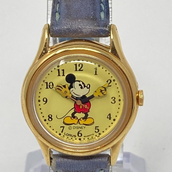 Lorus Accessories - Vtg Lorus Womens Watch 26mm Mickey Mouse Gold Tone V515-6080 Leather New Battery